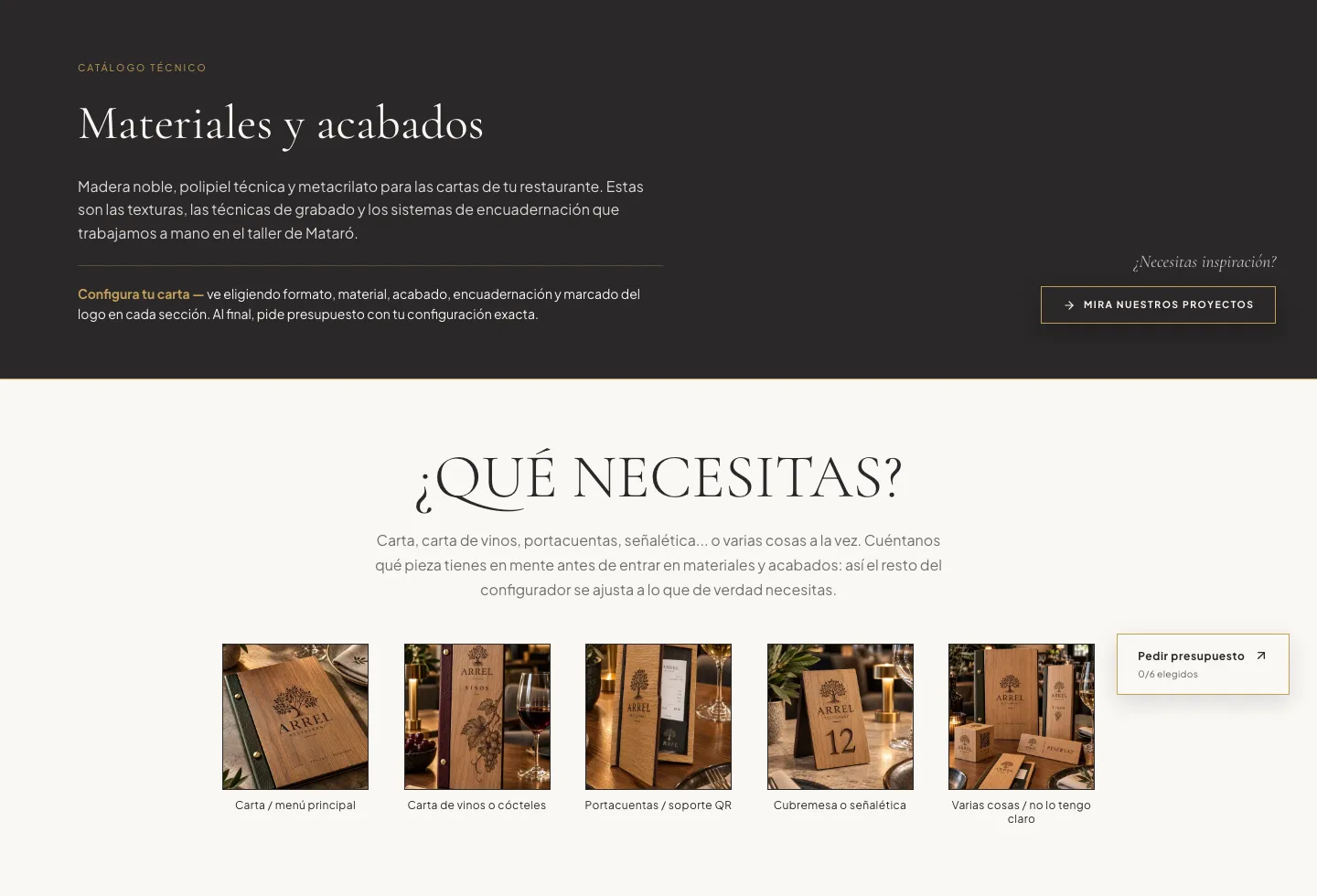 Materiales y acabados: el catálogo como configurador